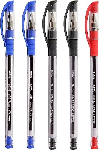 Faber Castell 1425 İğne Uç Mavi - Siyah - Kırmızı Tükenmez Kalem (5 ADET)