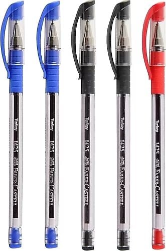 Faber Castell 1425 İğne Uç Mavi - Siyah - Kırmızı Tükenmez Kalem (5 ADET)