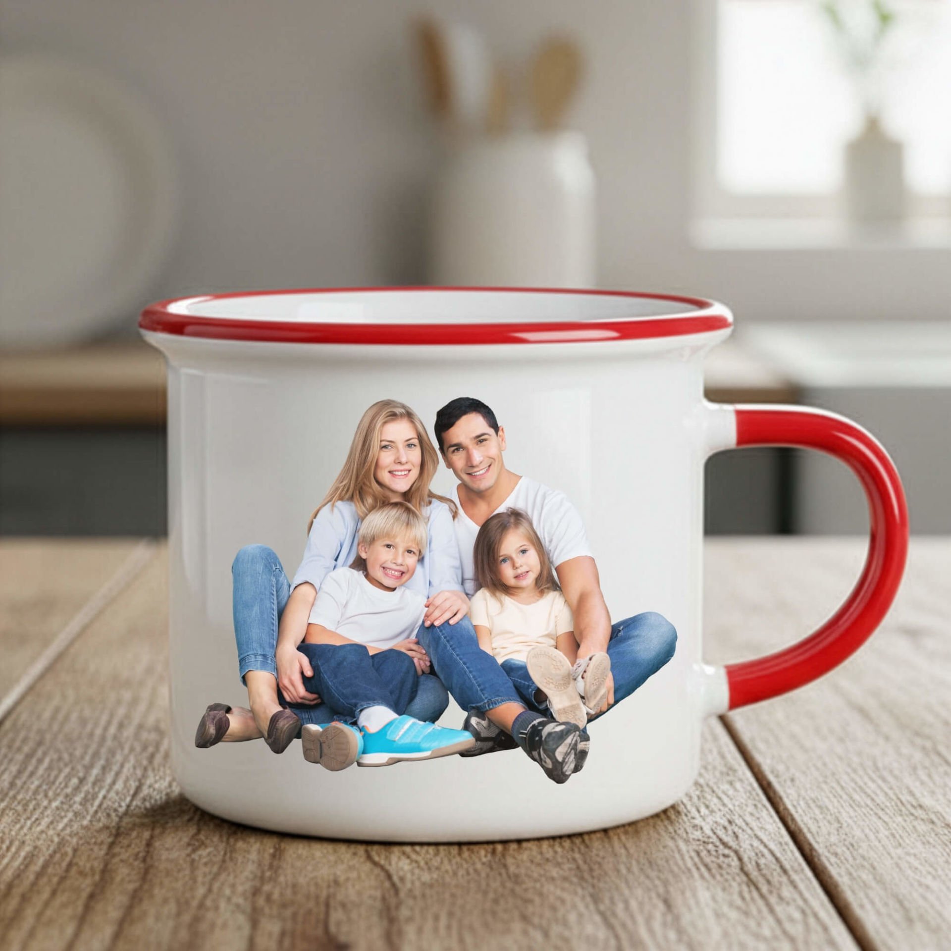 Kişiye Özel Resim Bastırmalı Enamel Kırmızı Kupa Bardak - Resimli Enamel Kupası