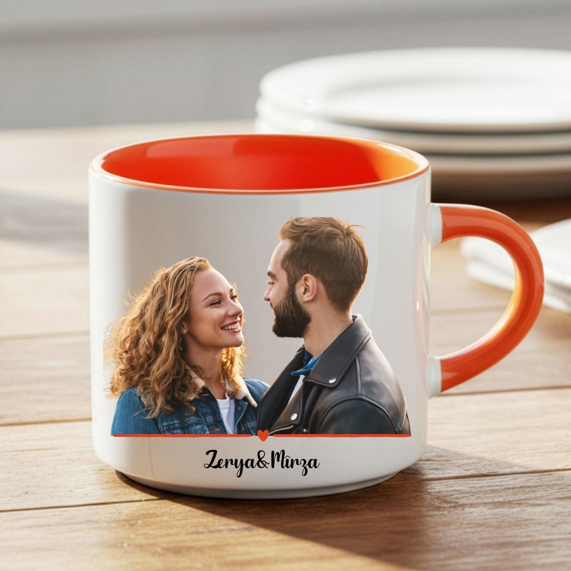 Sevgililere Özel Resimli ve İsimli Nescafe Turuncu Kupa Bardak - Sevgililere Özel Nescafe Turuncu Kupası