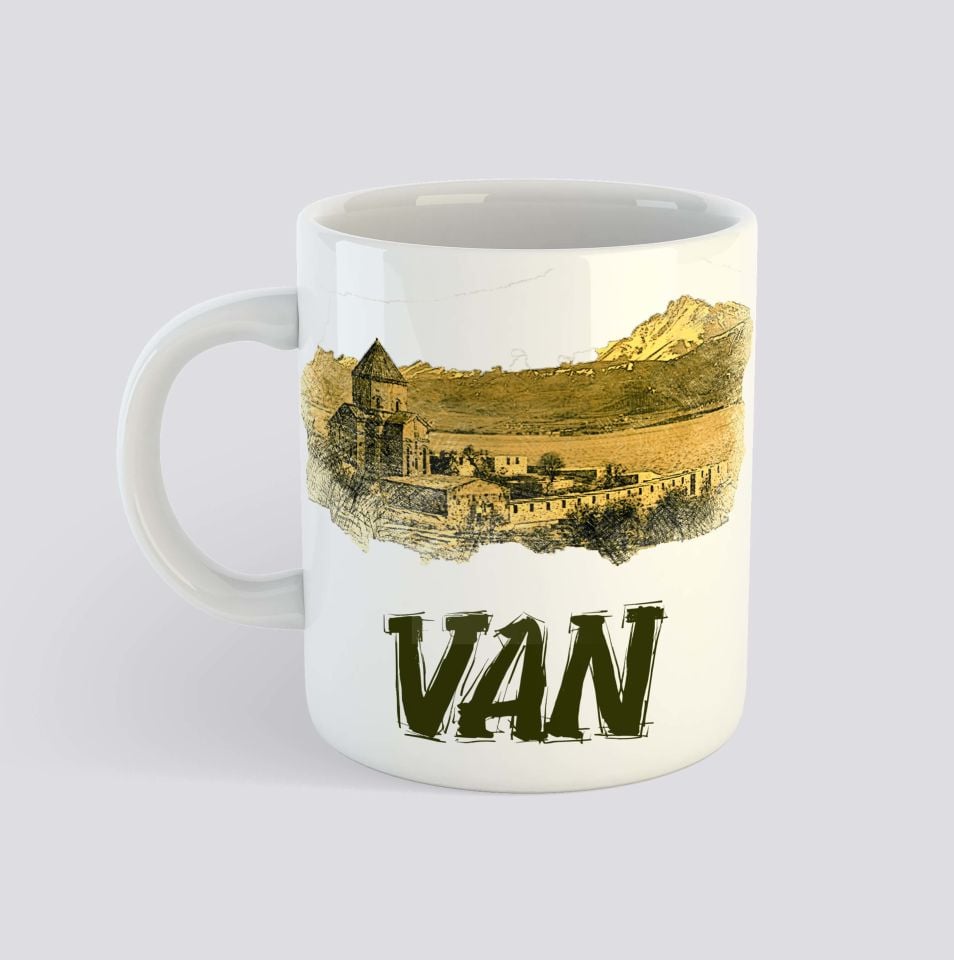 Van Şehri Akdamar Kilise Tasarımlı Porselen Kupa bardak - Van Kupası