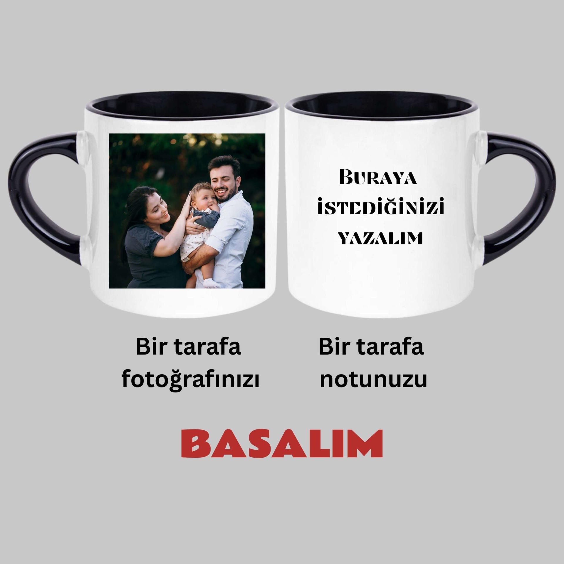 Kişiye Özel Resim Bastırmalı ve Notlu Nescafe Siyah Kupa Bardak - Foto Basıtrmalı Notlu Nescafe Siyah Kupası
