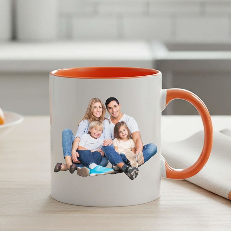 Kişiye Özel Resim Bastırmalı Turuncu Renkli Klasik Kupa Bardağı - Foto Bastırmalı Klasik Kupa Bardak