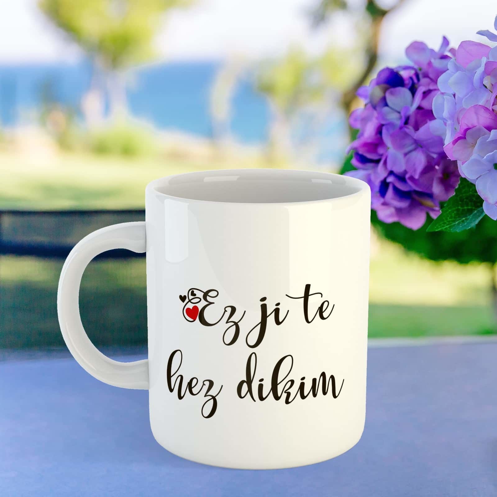 Ez Ji Te Hez Dikim Porselen Kupa Bardak - Kürtçe Seni Seviyorum Kupası