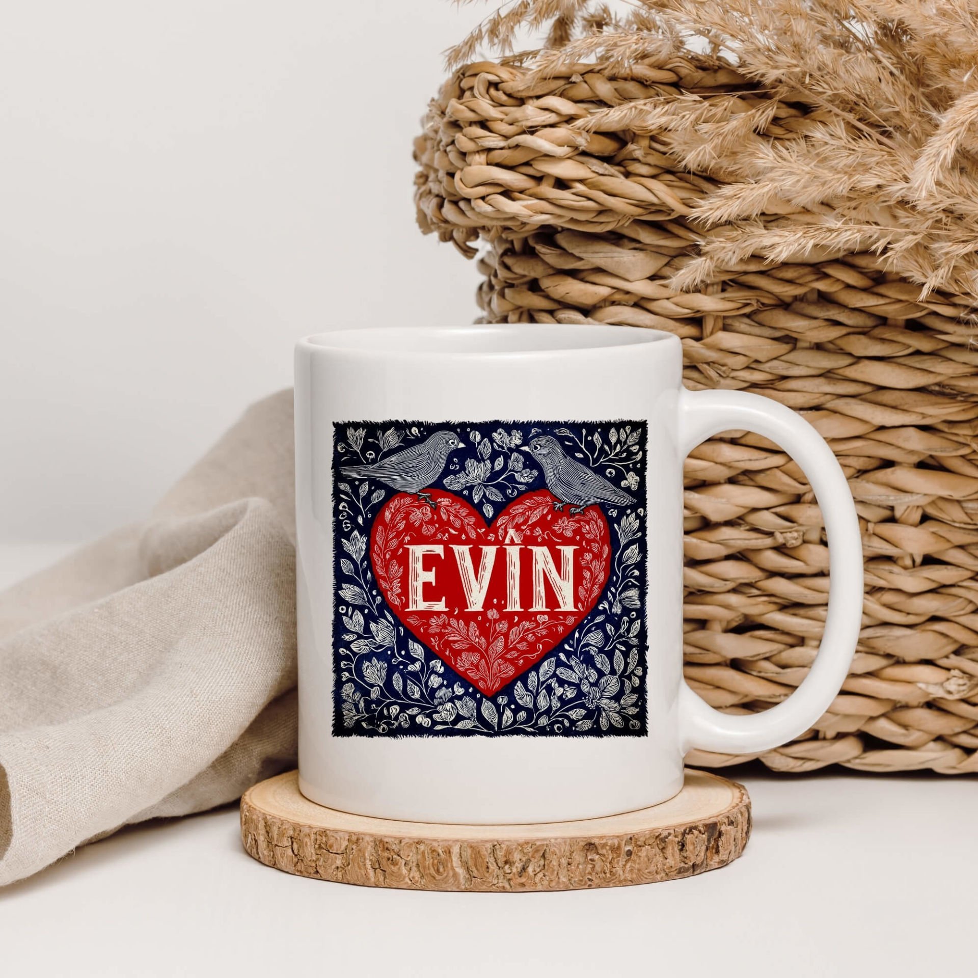 Sevgililere Özel Kürtçe Evîn Yazılı Beyaz Klasik Kupa Bardağı - Kürtçe Evîn Yazılı Beyaz Klasik Kupa Bardak