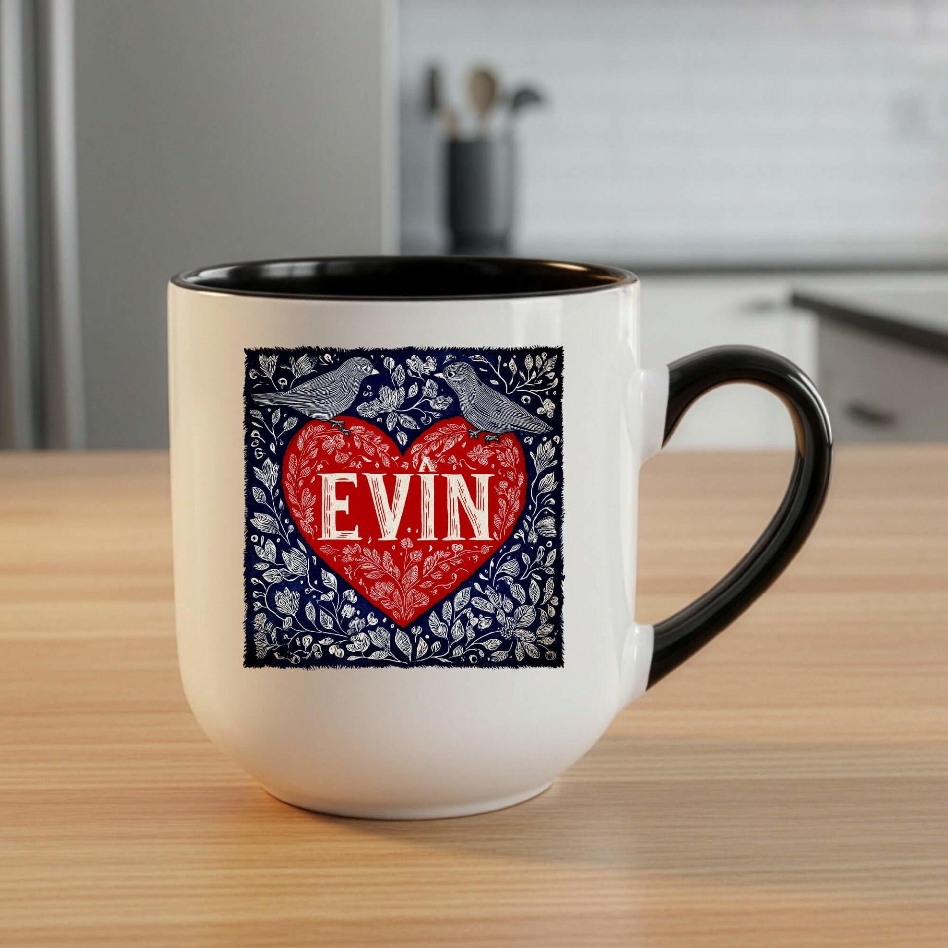 Sevgililere Özel Kürtçe Evîn Yazılı Elite Siyah Kupa Bardağı - Kürtçe Evin Yazılı Elite Oval Siyah Renk Kupa Bardak