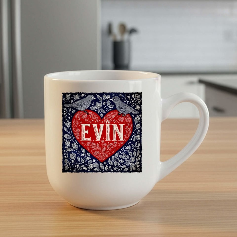 Sevgililere Özel Kürtçe Evîn Yazılı Elite Beyaz Kupa Bardağı - Kürtçe Evin Yazılı Elite Oval Beyaz Renk Kupa Bardak