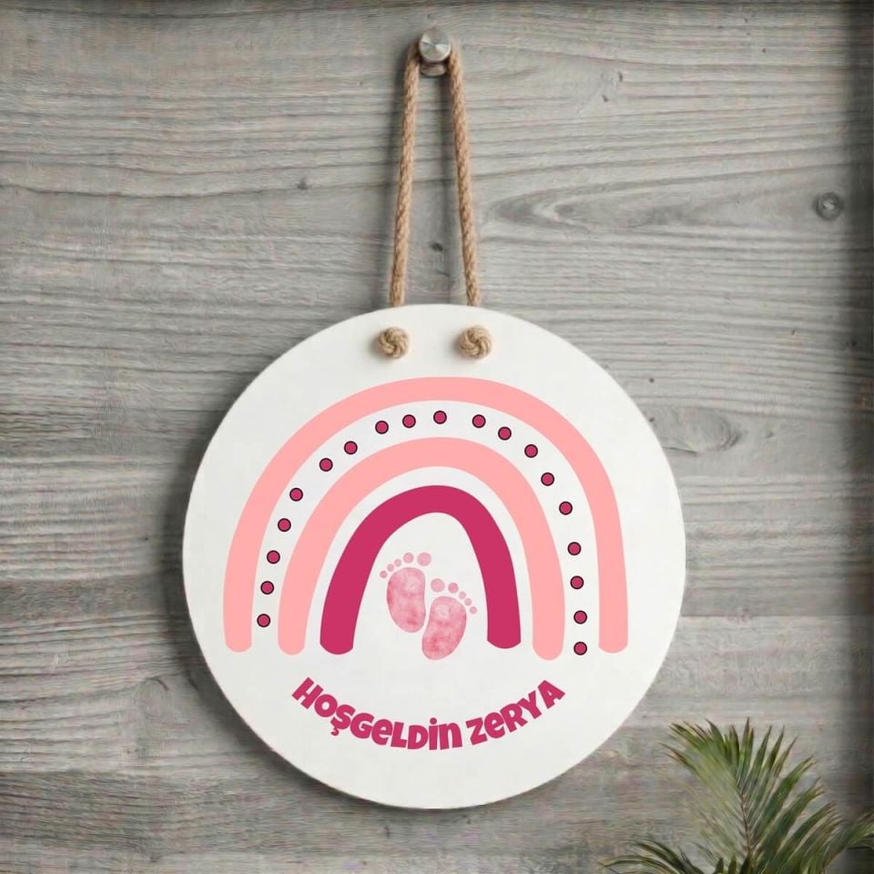 Yeni Doğan Kız Bebekleri İçin İsme Özel Hoşgeldin Yazılı Kapı Süsü