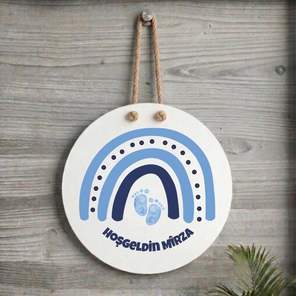 Yeni Doğan Erkek Bebekleri İçin İsme Özel Hoşgeldin Yazılı Kapı Süsü