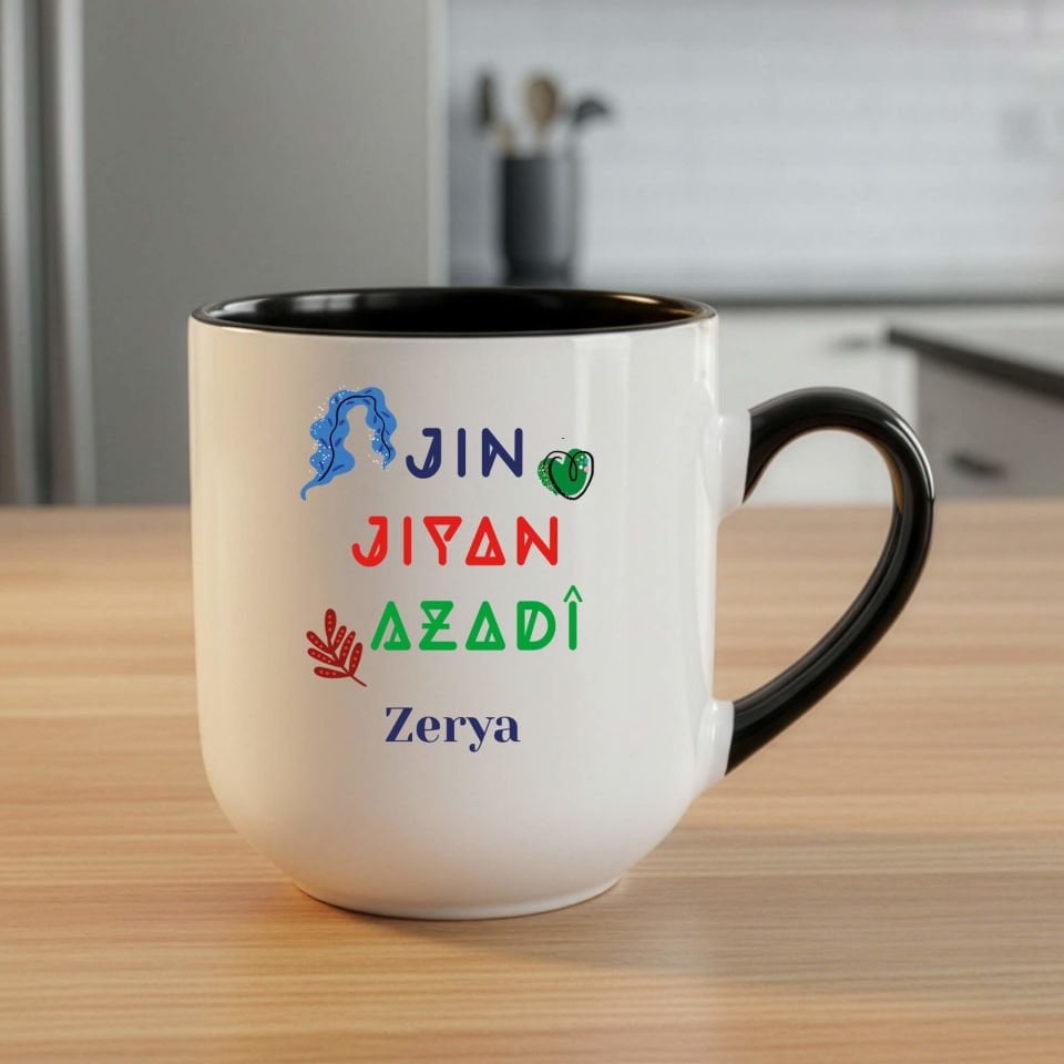 İsme Özel Jin Jiyan Azadi Yazılı Elite Siyah Kupa Bardak - Kişiye Özel Jin Jiyan Azadi Elite Siyah Oval Kupası