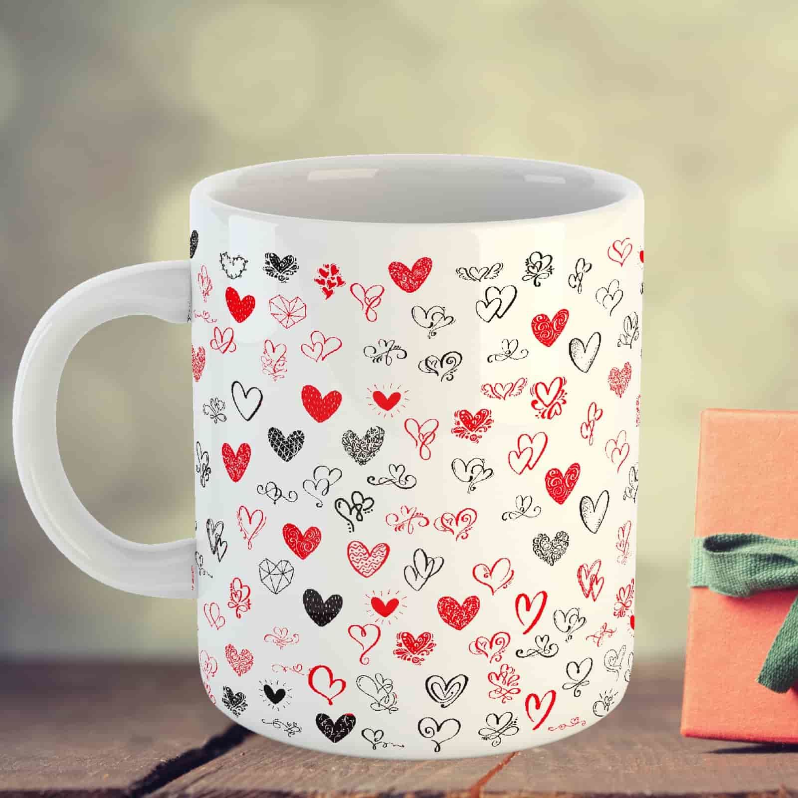 Sevgililer Gününe Özel Porselen Kupa - Renkli Kalpler