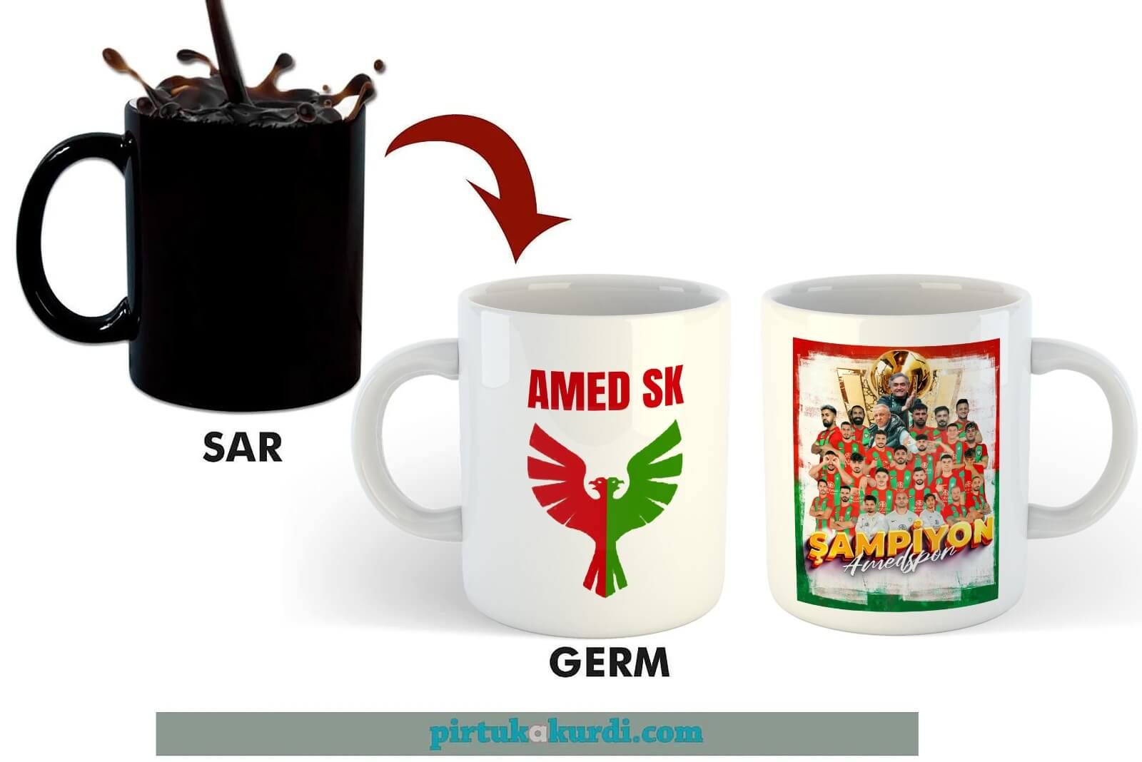 Şampiyon Amedspor Taraftar Çift Taraflı Sihirli Porselen Kupa Bardak - Amed Spor Sihirli Kupası