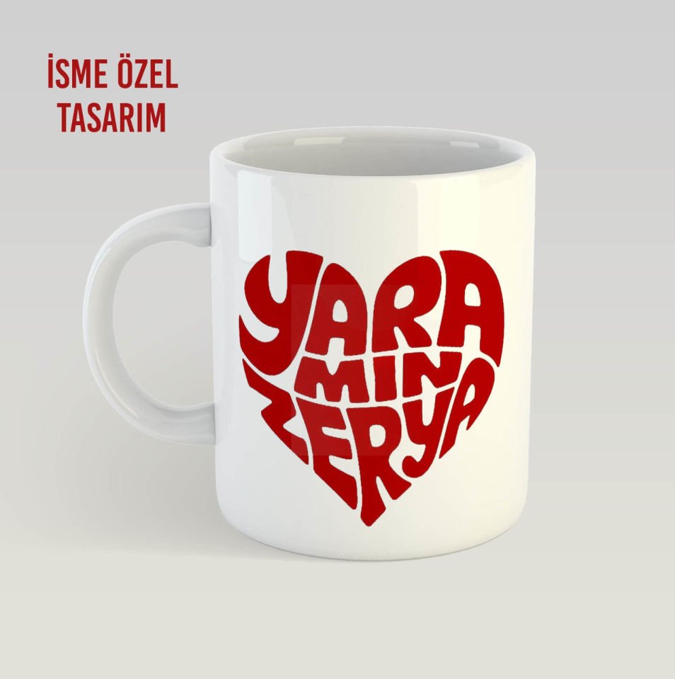 İsme Özel Kalp Desenli KADIN Sevgiliye Özel Kürtçe Kupa