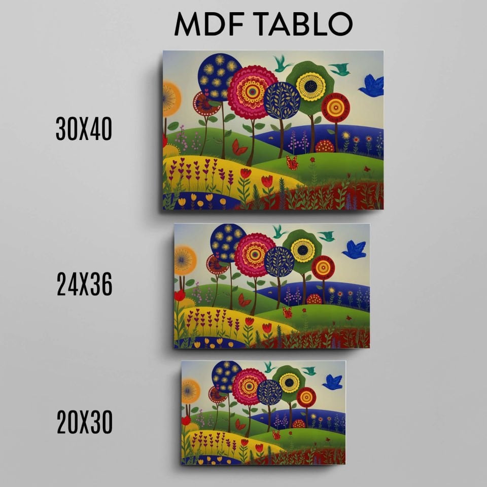 Kuşlu Çiçekli Yaz Tasarımlı Duvar Dekoratif Mdf Ahşap Retro Poster Tablo