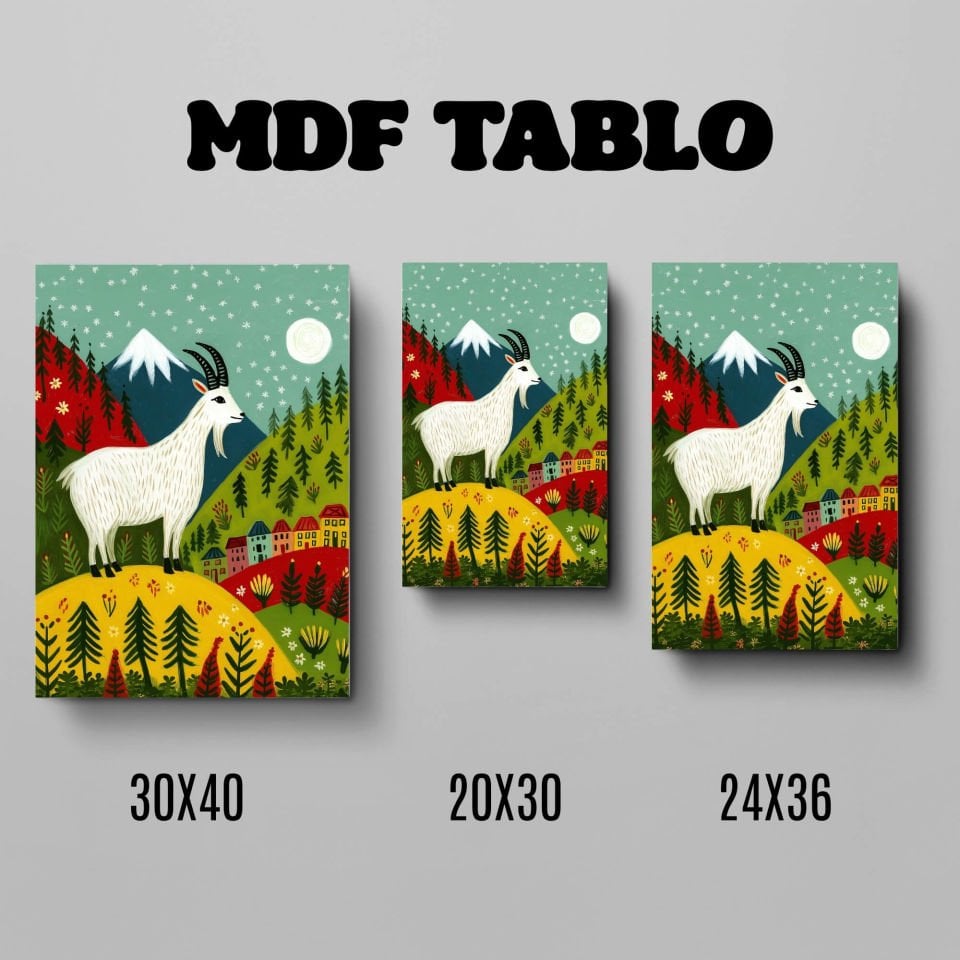 Bizin Keçi Tasarımlı Duvar Dekoratif Mdf Ahşap Retro Poster Tablo