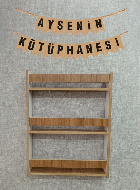 İsme Özel Montessori Çocuk Bebek Odası Kitaplığı - 80*60 cm Ceviz Renk Kitaplık