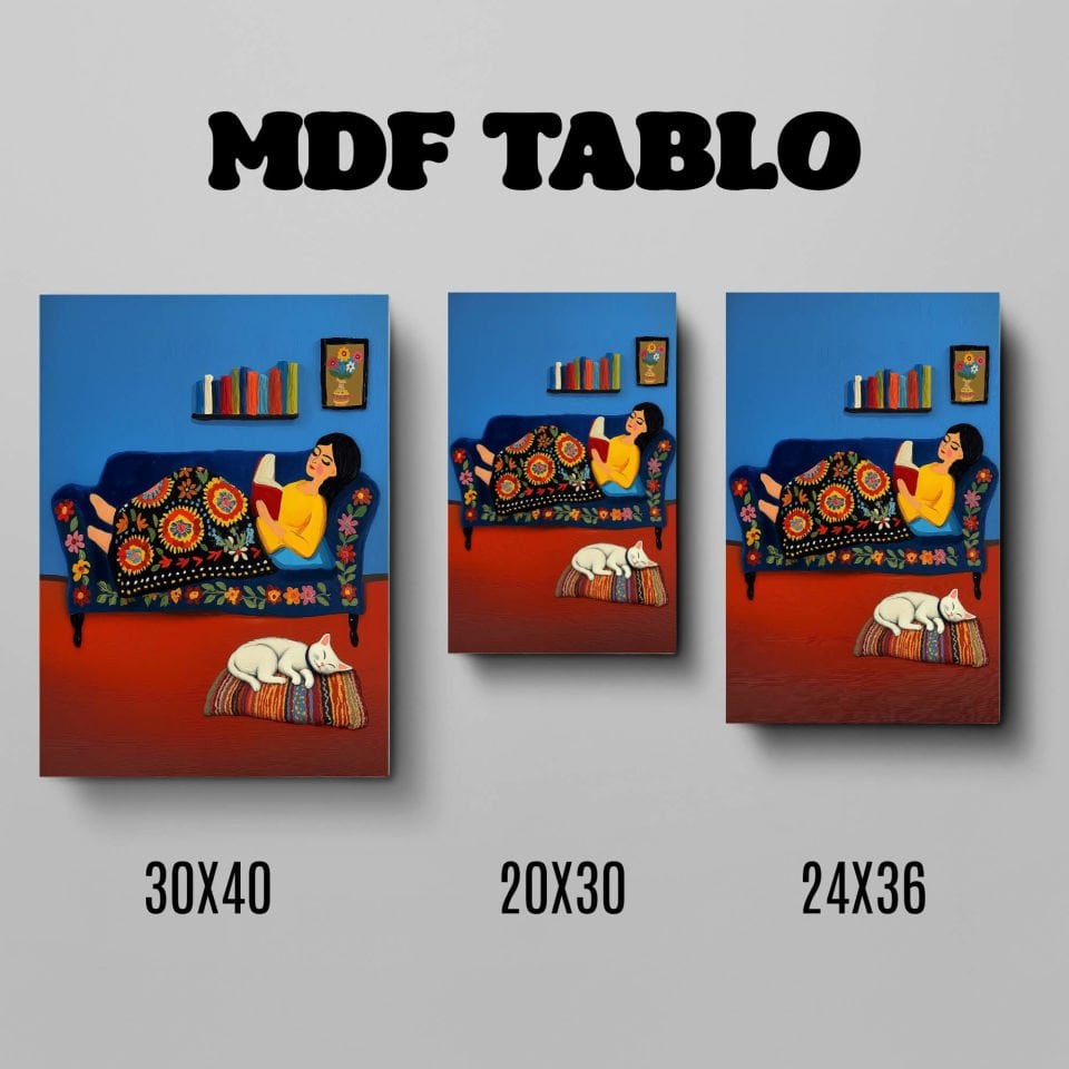 Kitap Okuyan Kız Tasarımlı Duvar Dekoratif Mdf Ahşap Retro Poster Tablo