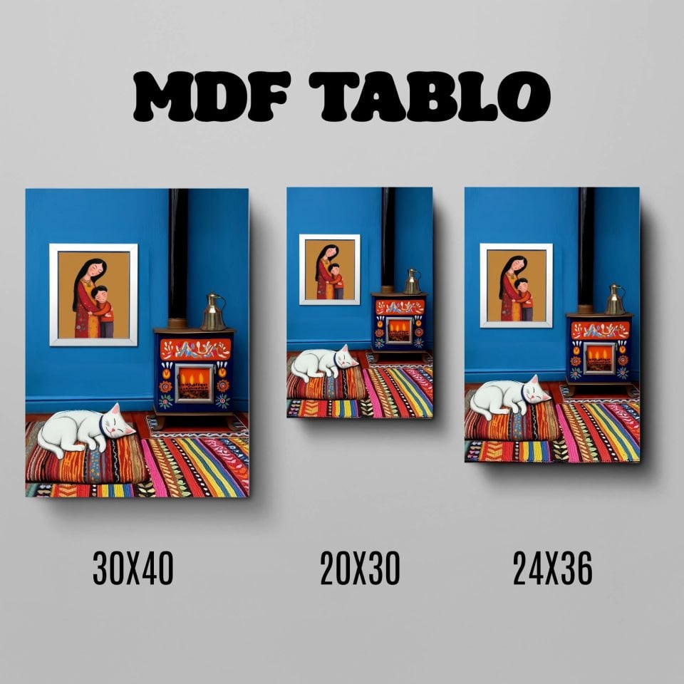 Sobalı Kedi Tasarımlı Duvar Dekoratif Mdf Ahşap Retro Poster Tablo