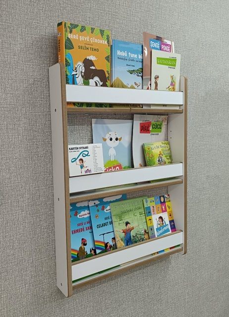 Montessori Children's Baby Room Bookcase with Personalized Kurdish Children's Books - 80*60 cm White Color Bookcase (FULL)