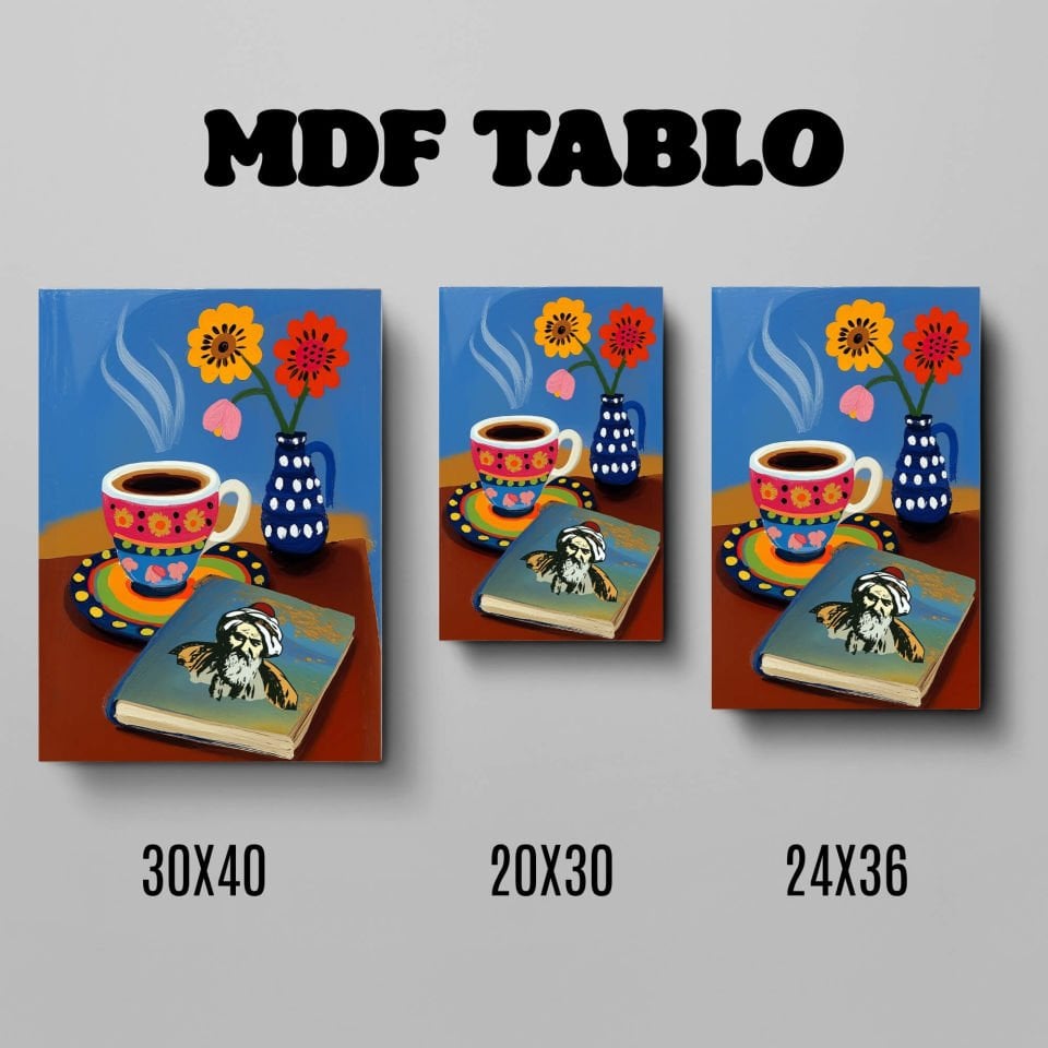 Melayê Cizirî Çiçek Tasarımlı Duvar Dekoratif Mdf Ahşap Retro Poster Tablo