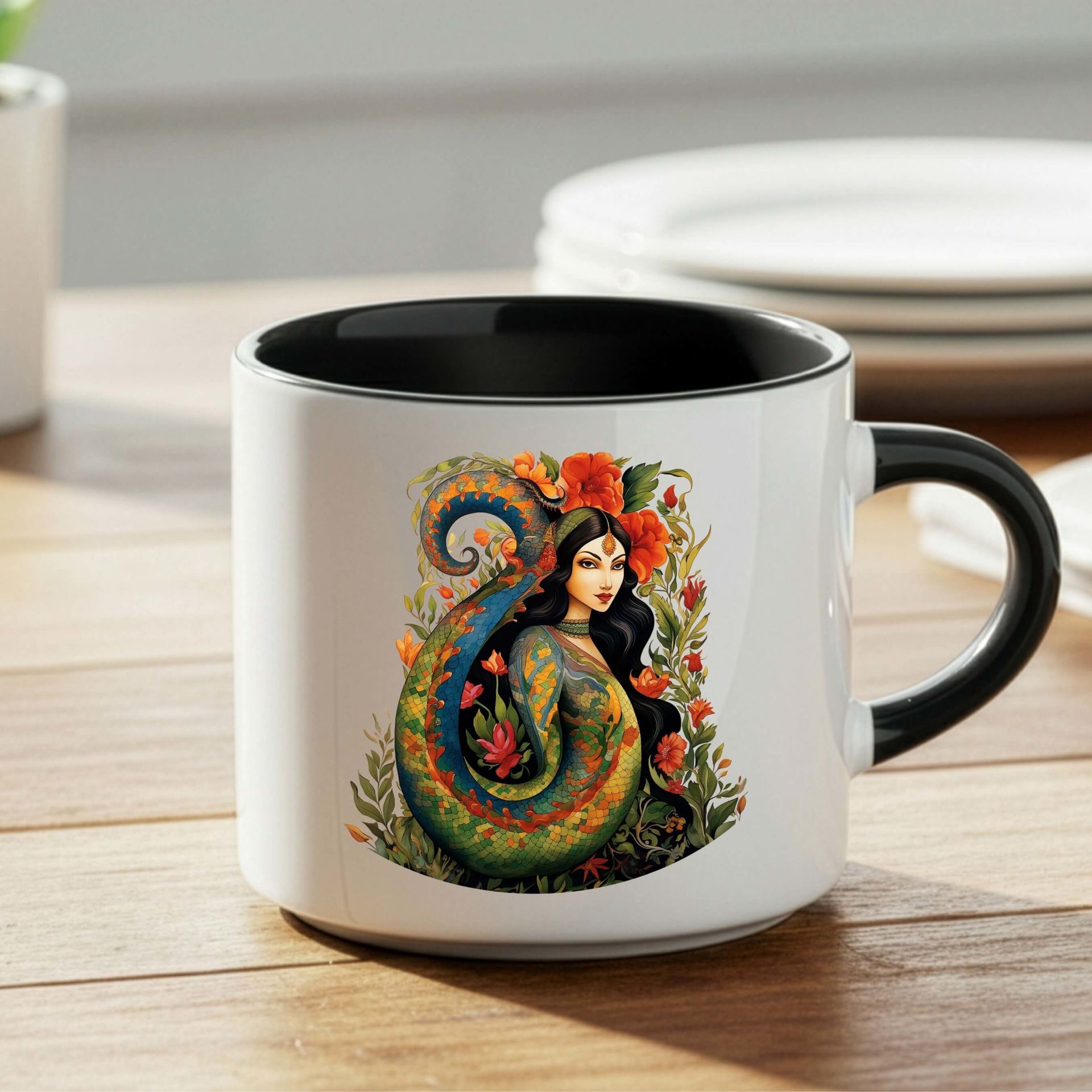 Şahmaran Tasarımlı Nescafe Siyah Kupa Bardağı - Şahmeran Motifli Nescafe Siyah Renkli Kupa Bardak