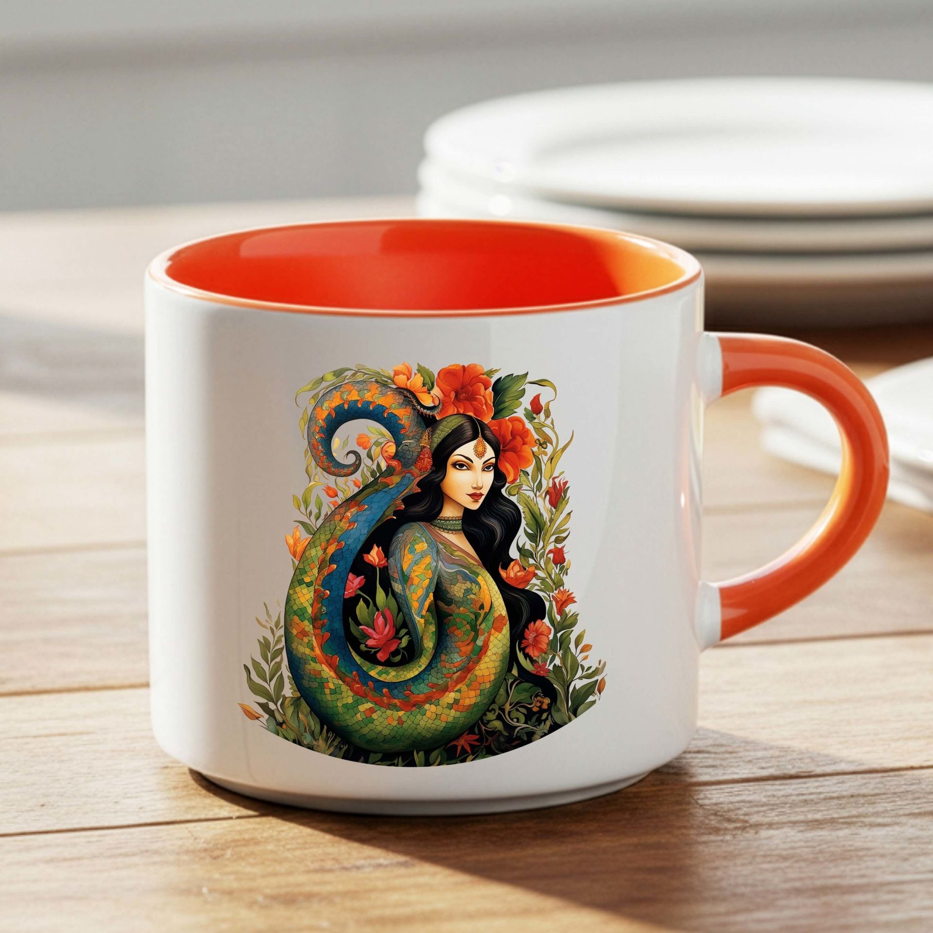 Şahmaran Tasarımlı Nescafe Kırmızı Kupa Bardağı - Şahmeran Motifli Nescafe Kırmızı Renkli Kupa Bardak
