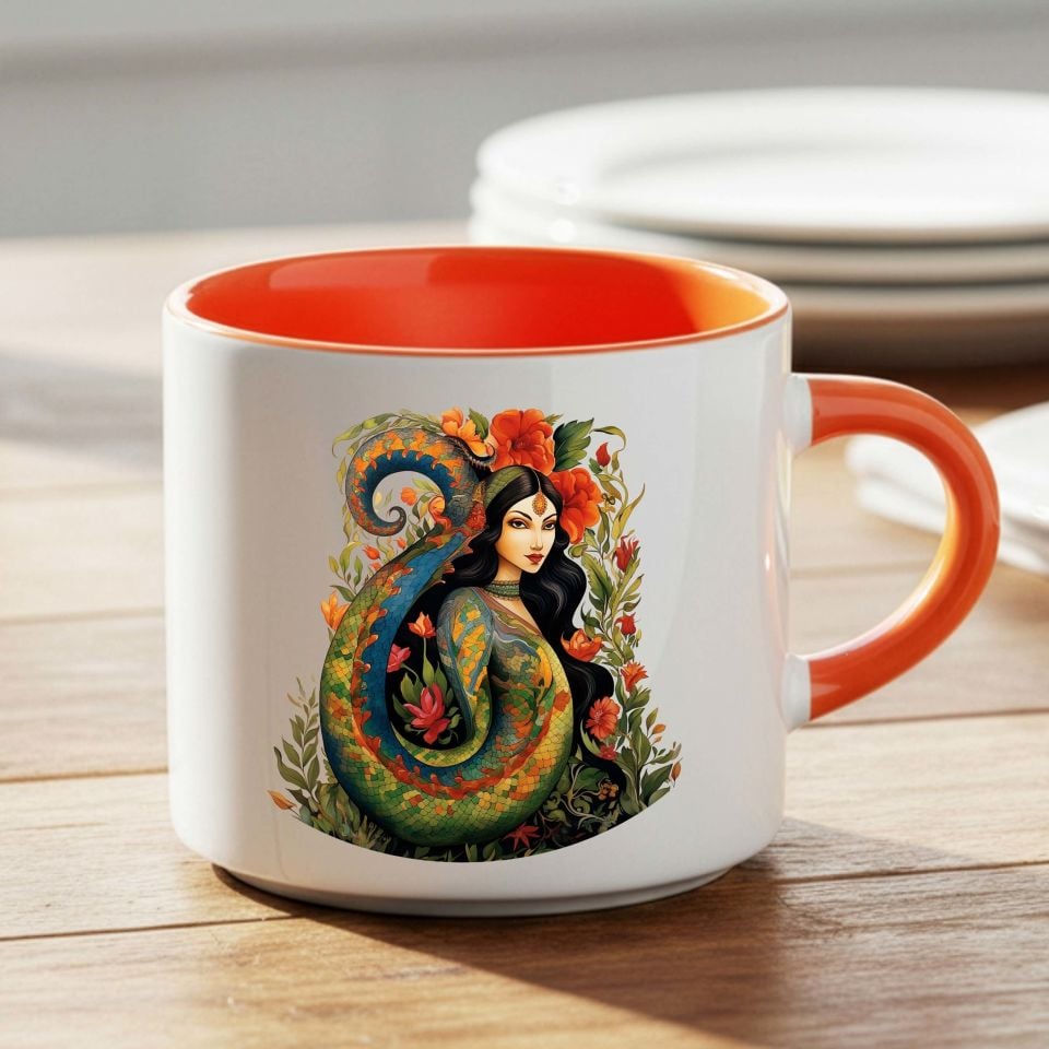 Şahmaran Tasarımlı Nescafe Kırmızı Kupa Bardağı - Şahmeran Motifli Nescafe Kırmızı Renkli Kupa Bardak