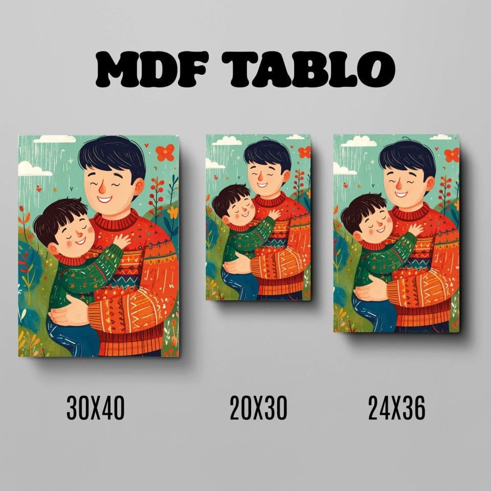 Yabo Bavo Baba Çocuk Tasarımlı Duvar Dekoratif Mdf Ahşap Retro Poster Tablo