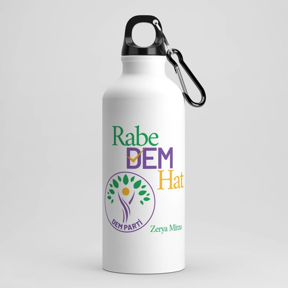 İsme Özel Rabe Dem Hat Tasarımlı Kancalı Matara - Dem Parti Tasarımlı Matara