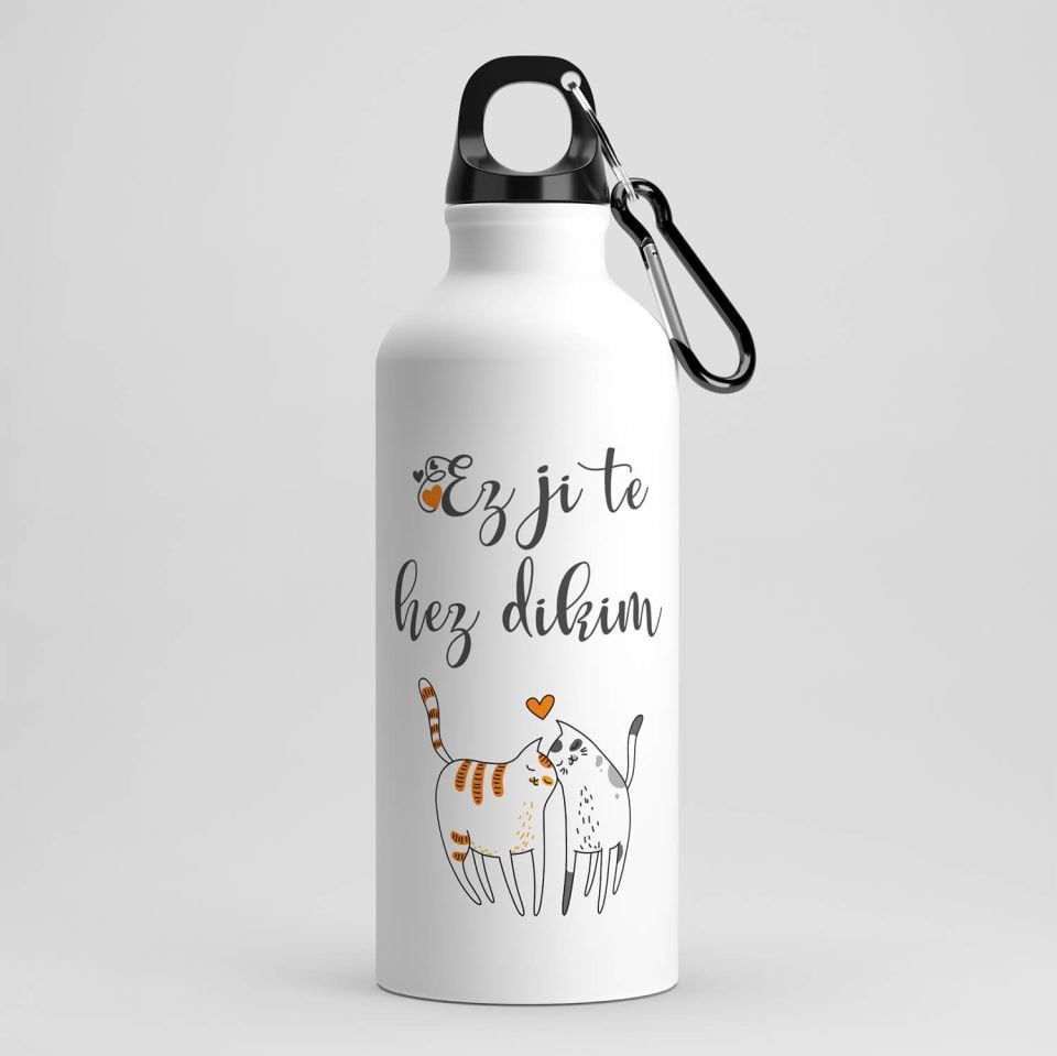 Ez Ji Te Hez Dikim Tasarımlı Kürtçe Kancalı Matara - Kürtçe Seni Seviyorum Matarası