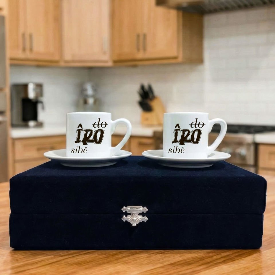 Kürtçe Do Îro Sibê Yazılı Siyah Renkli Kutulu 2 li Porselen Kahve Fincan Seti