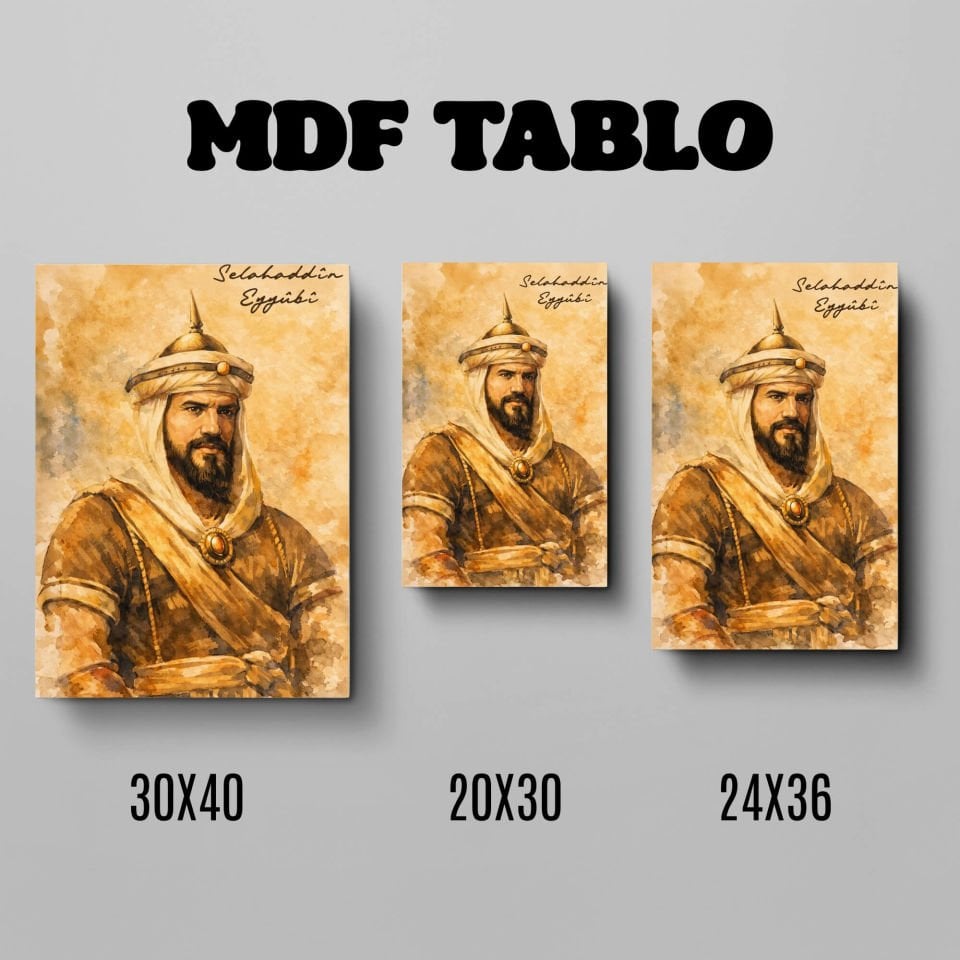 Tabloya Selahaddinê Eyyubî Tasarımlı Duvar Dekoratif Mdf Ahşap Retro Poster Tablo