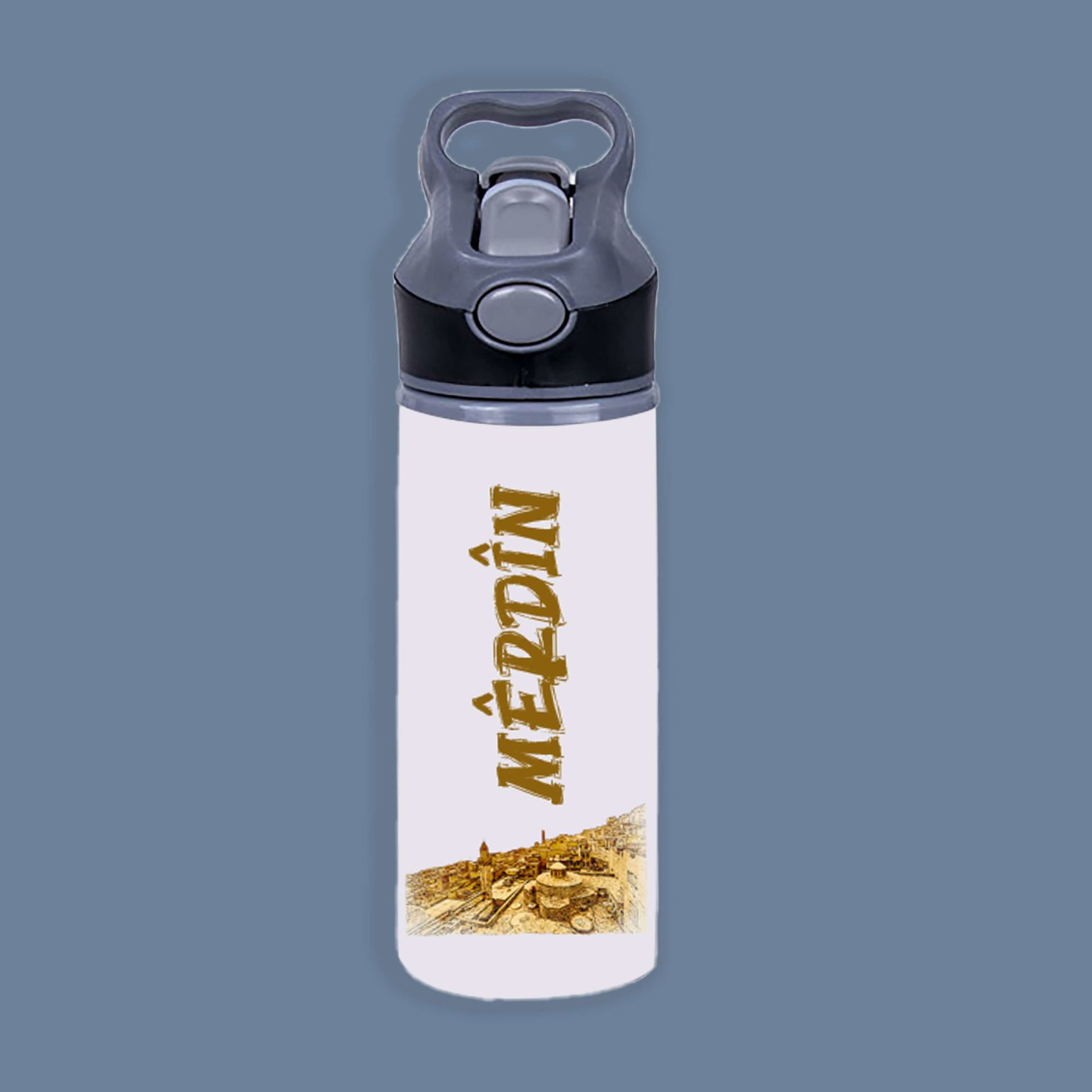 Mêrdîn Tasarımlı Pipetli Matara - Eski Mardin Resimli Matara