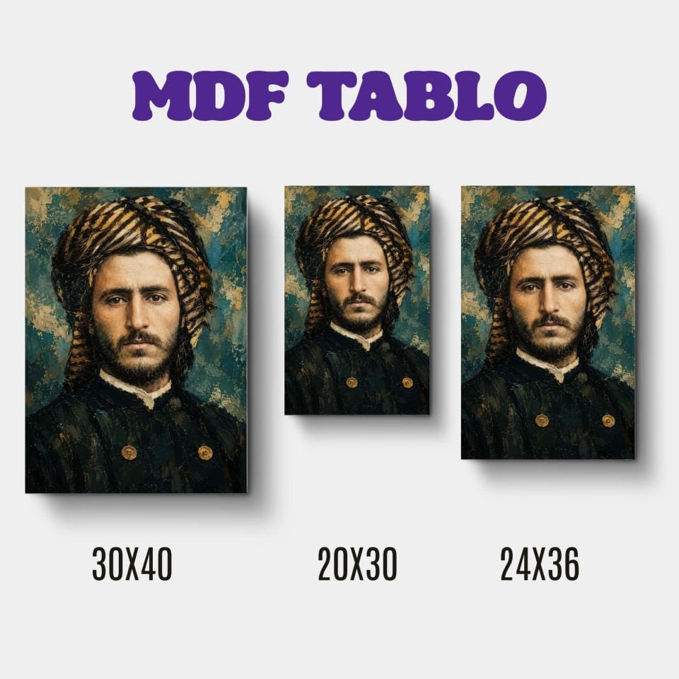 Tabloya Qazi Muhammed Qincên Kurdî Kürt Kıyafetli Tasarımlı Duvar Dekoratif Mdf Ahşap Retro Poster Tablo