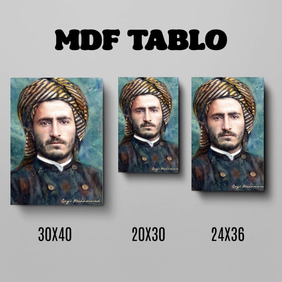 Tabloya Qazi Muhammed Qincên Kurdî Kürt Kıyafetli Tasarımlı Duvar Dekoratif Mdf Ahşap Retro Poster Tablo