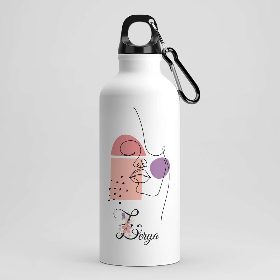 İsme Özel Kadın Çizimli Kancalı Matara