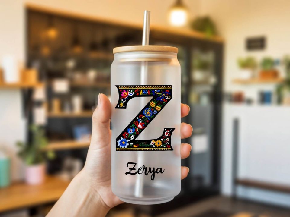 İsme Özel Pipetli Su Süt Meyve Suyu Cam Harf Suluk - Harf Tasarımlı Suluk (600 ml)