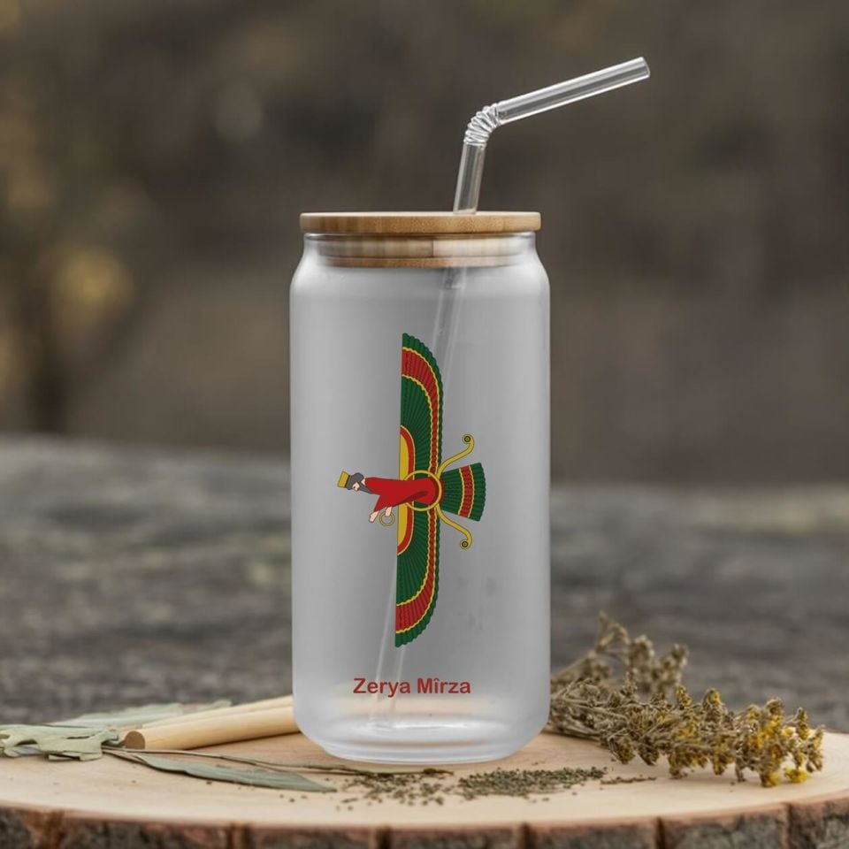 İsme Özel Ahura Mazda Tasarımlı Pipetli Su Süt Meyve Suyu Cam Suluk (600 ml)