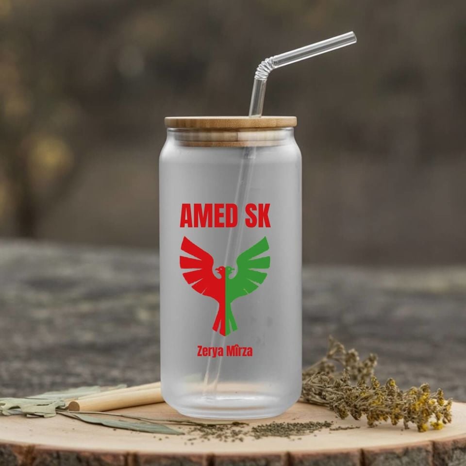 İsme Özel Amedspor Tasarımlı Pipetli Su Süt Meyve Suyu Cam Suluk -  Amed Spor Cam Suluk (600 ml)