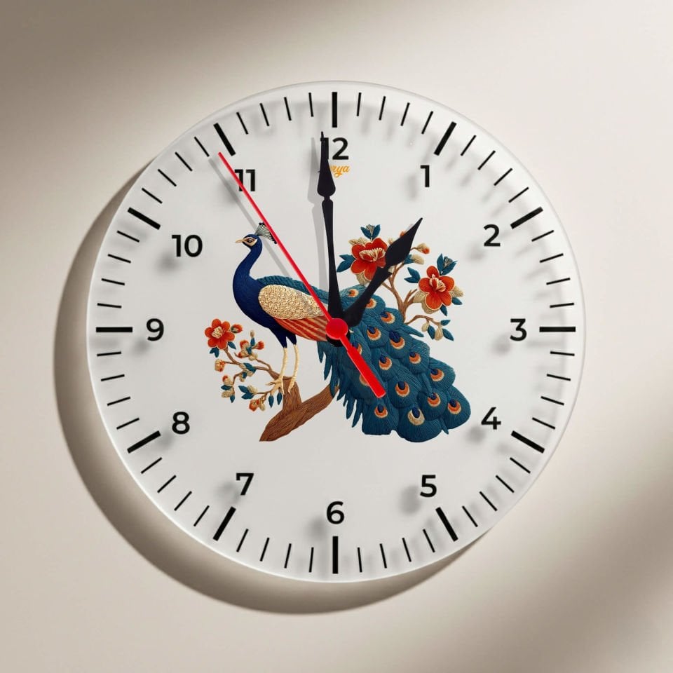Melekê Tawis Tasarımlı Duvar Saati - Tavus Kuşu Motifli Saat