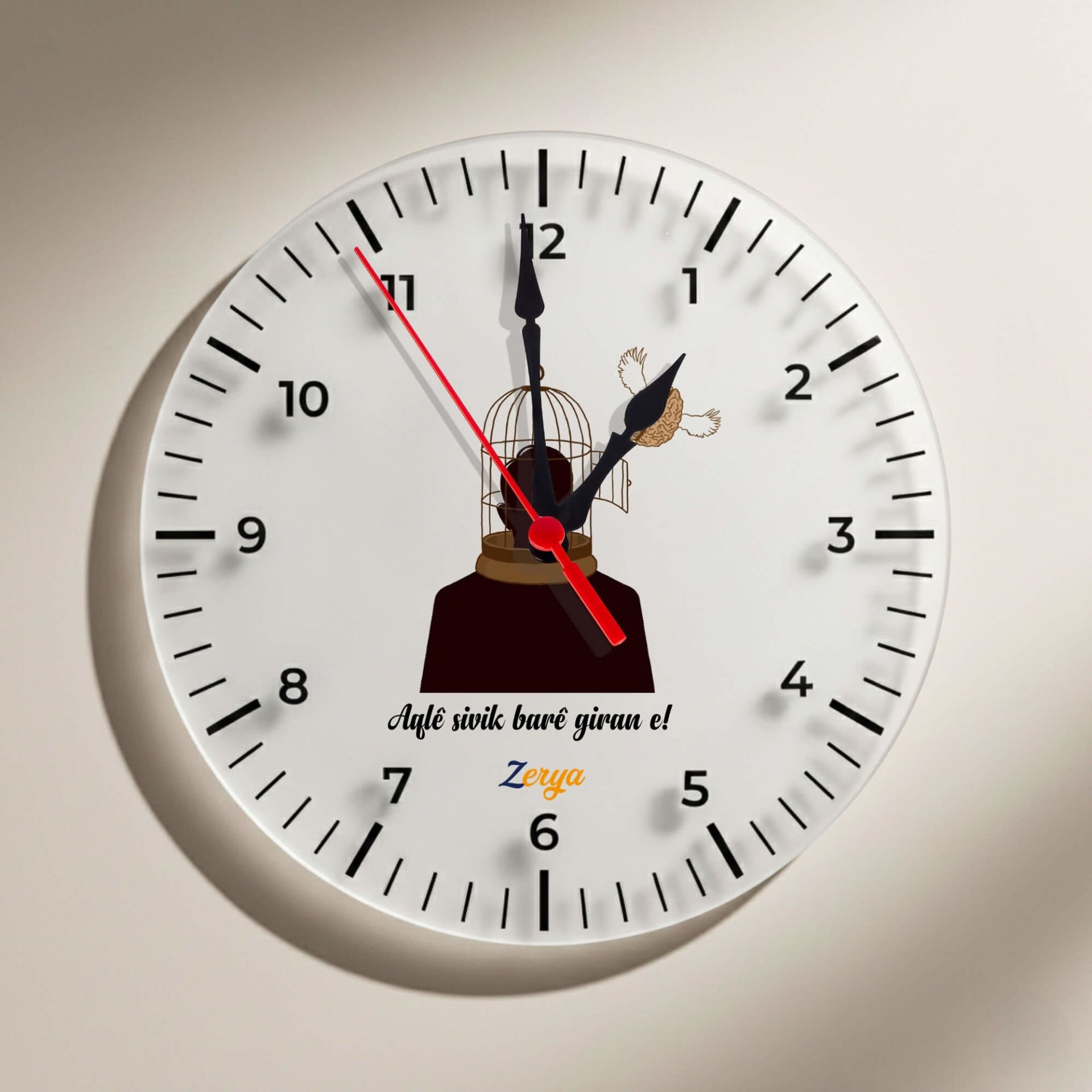 Kürtçe Aqlê Sivik Barê Giran e Yazılı Duvar Saati