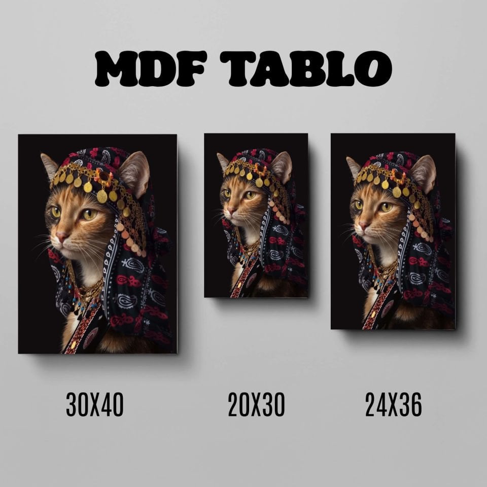 Tabloya Pisîkê - Yazmalı Kedi Tasarımlı Duvar Dekoratif Mdf Ahşap Retro Poster Tablo