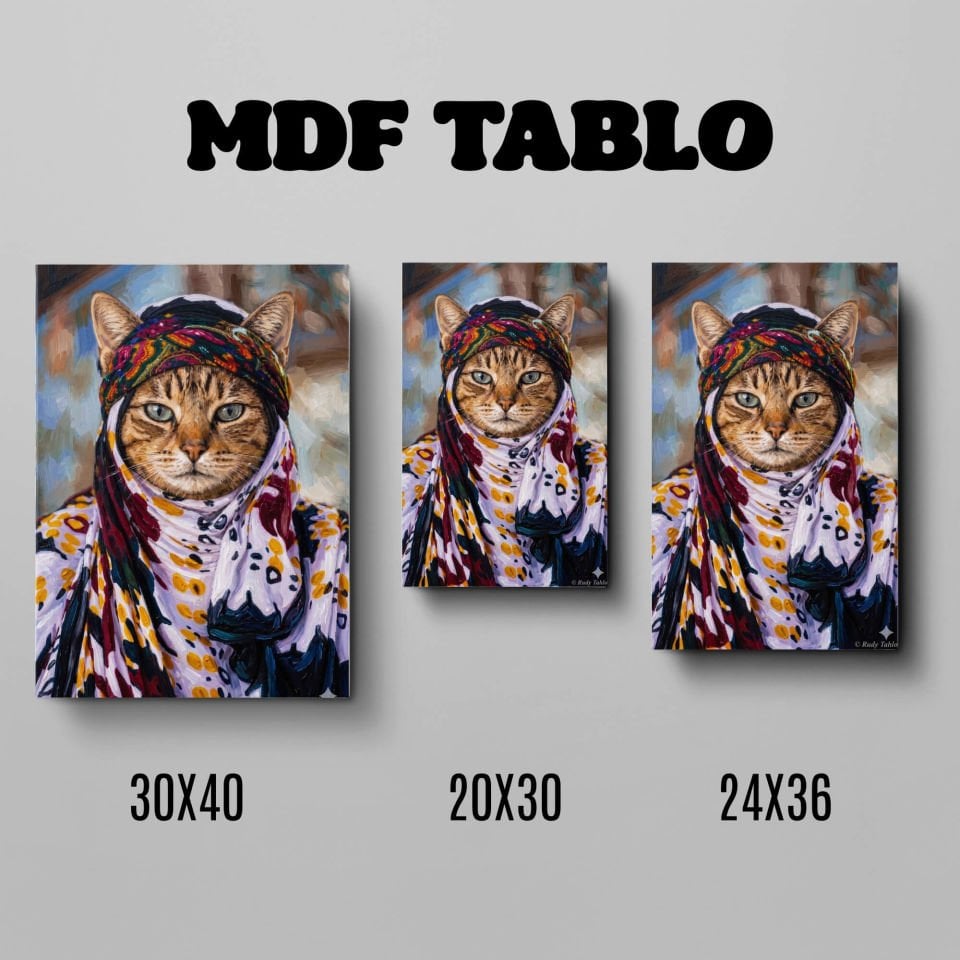 Tabloya Pisîkê - Örtülü Kedi Tasarımlı Duvar Dekoratif Mdf Ahşap Retro Poster Tablo