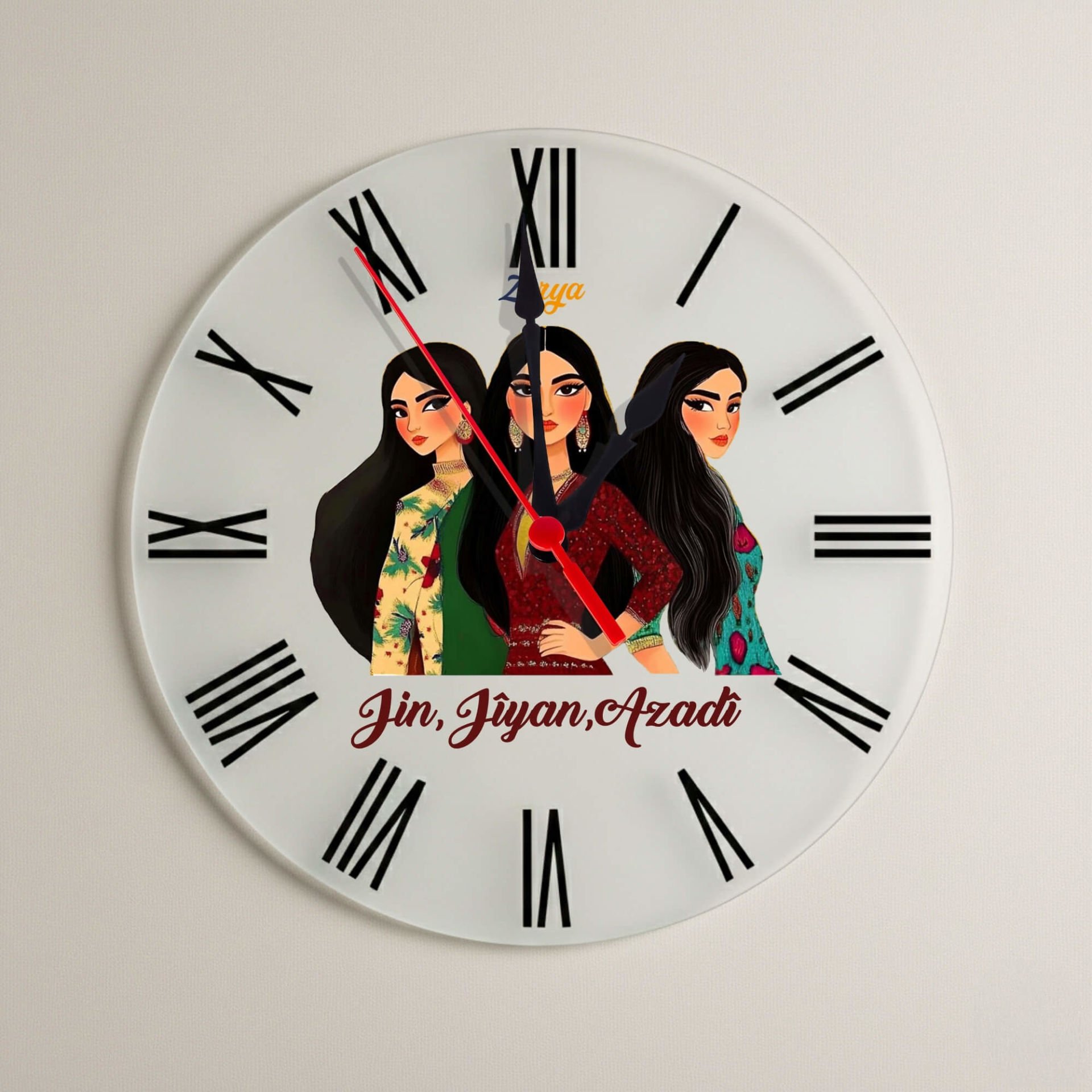 Jin Jiyan Azadi Kadın Motifli Roma Rakamlı Duvar Saati