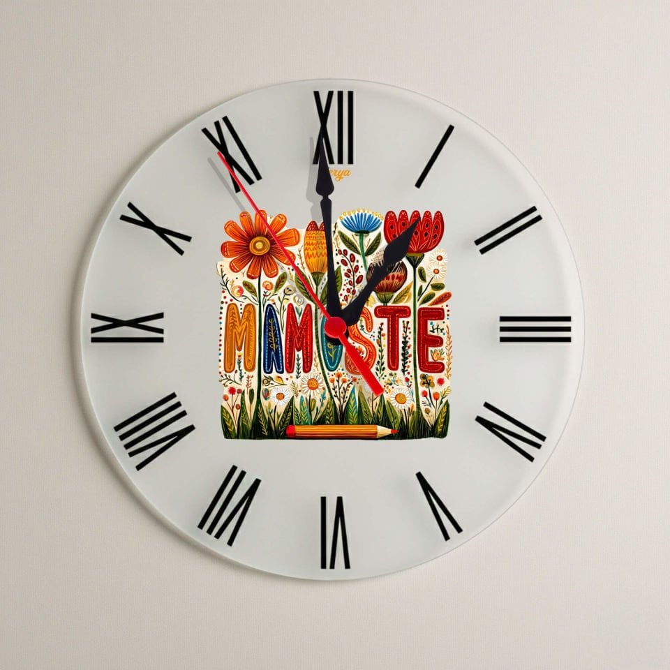 Öğretmenlere Özel Kürtçe Mamoste Yazılı Roma Rakamlı Duvar Saati