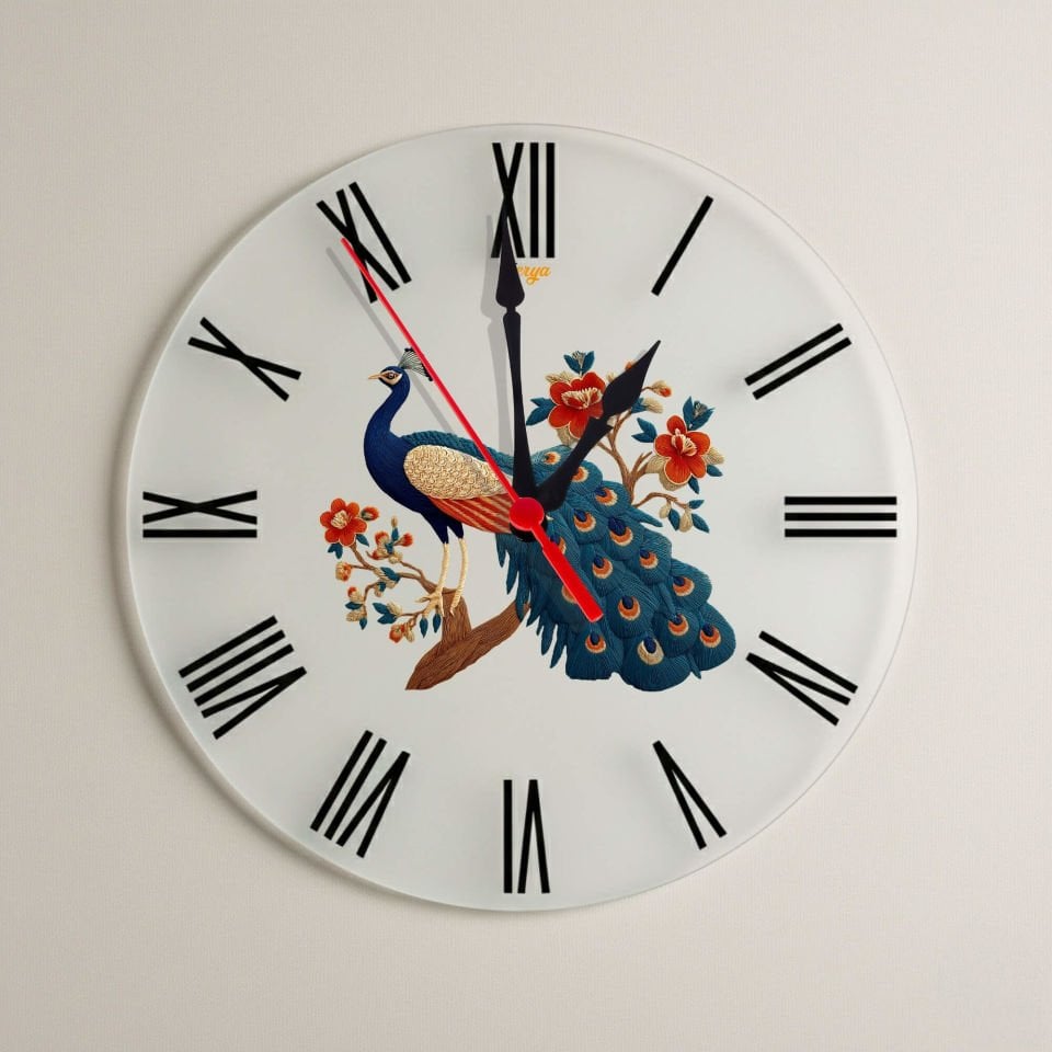 Melekê Tawis Tasarımlı Roma Rakamlı Duvar Saati - Tavus Kuşu Motifli Saat