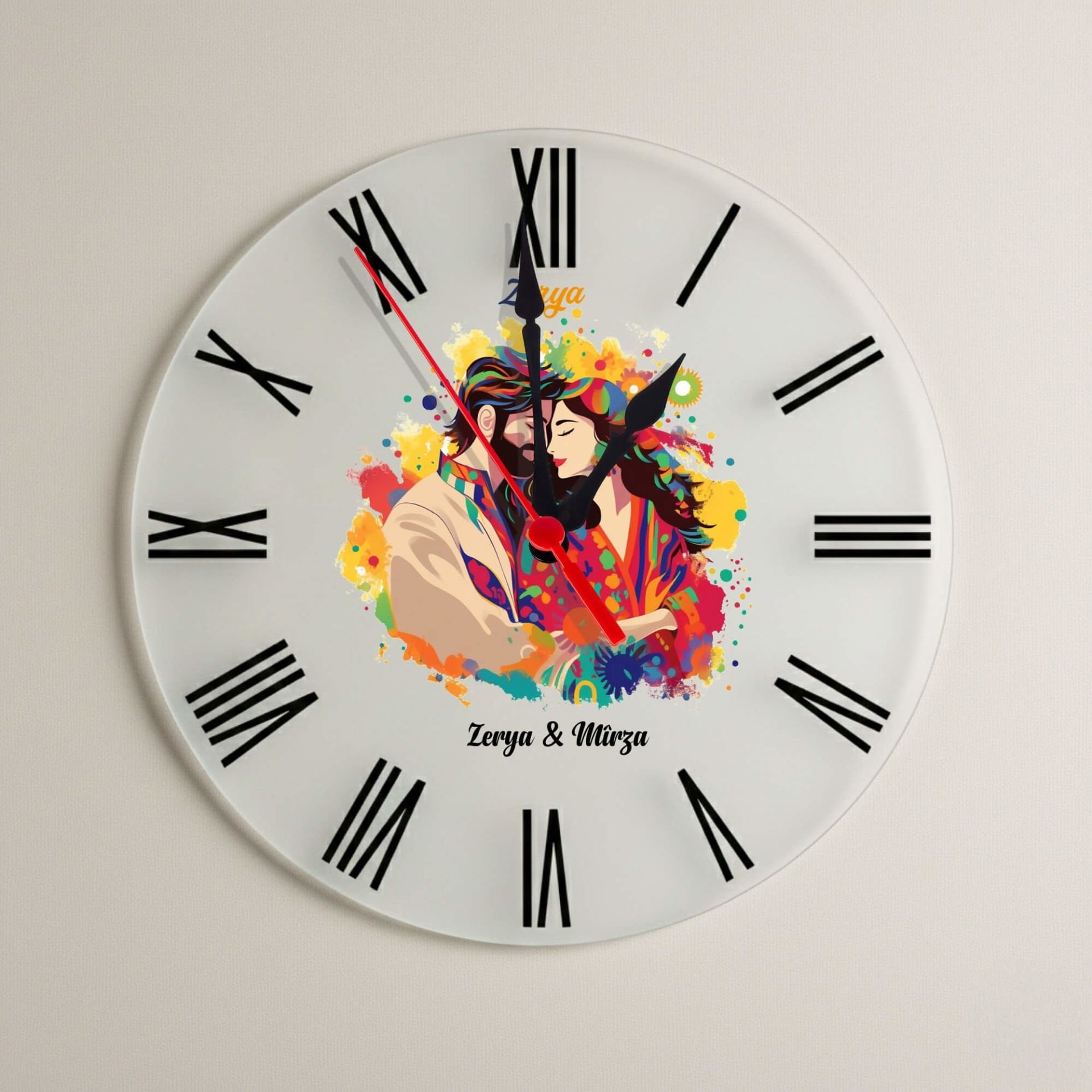 Sevgililere ve İsme Özel Mem û Zîn Tasarımlı Roma Rakamlı Duvar Saati