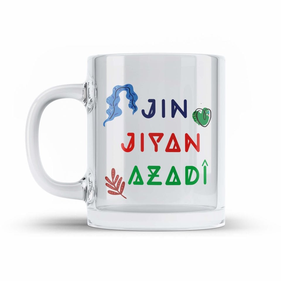 Jin Jiyan Azadi Temalı şeffaf Camlı Kupa Bardak - Jin Jiyan Azadi Bardağı 2