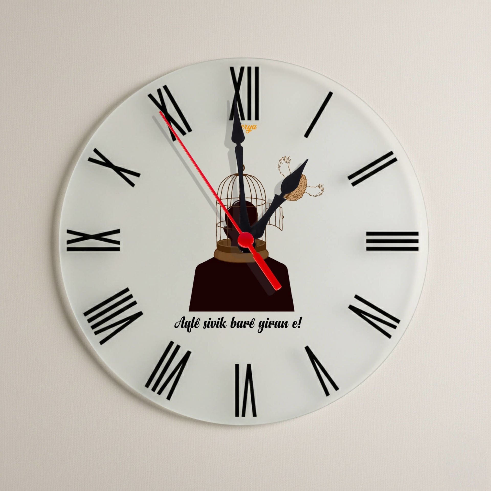 Kürtçe Aqlê Sivik Barê Giran e Yazılı Roma Rakamlı Duvar Saati