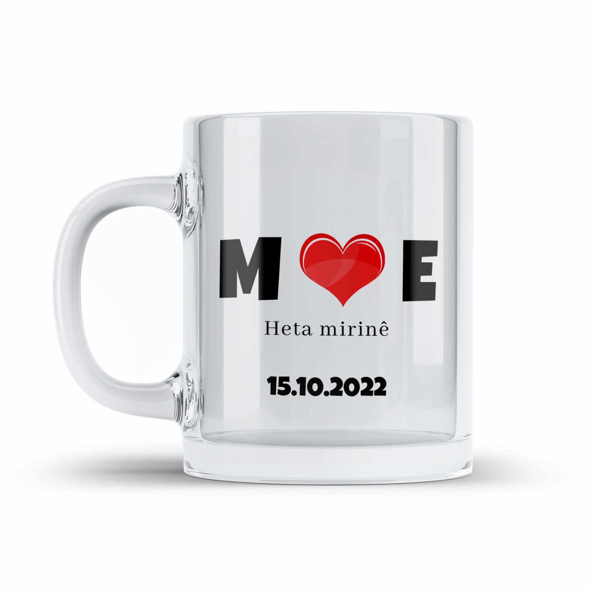 Heta Mirinê Kürtçe Sevgililere Özel Tasarımlı Tarihli Şeffaf Camlı Kupa Bardak - Heta Mirinê Bardağı